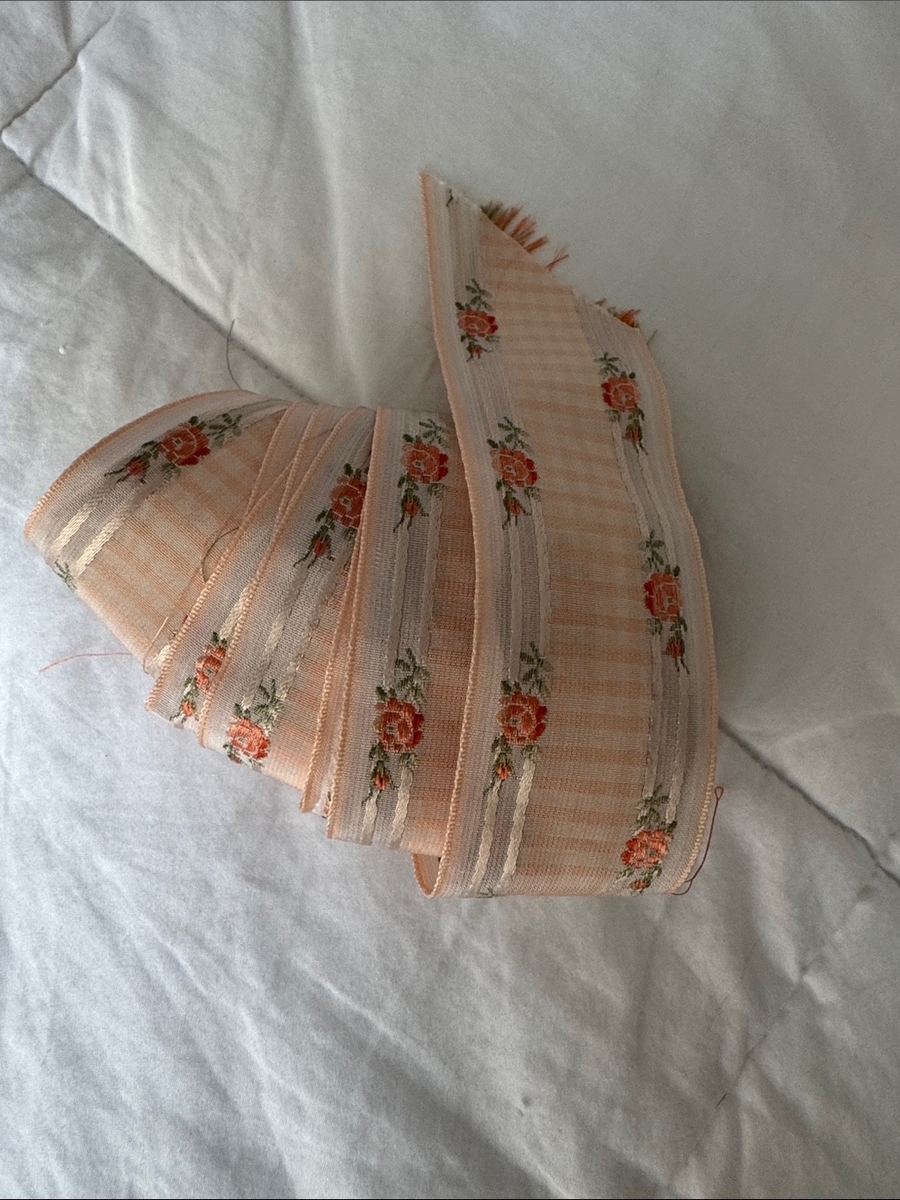 LoveShackFancy Peach and Rose Embroidered Ribbon Trim 63 inches